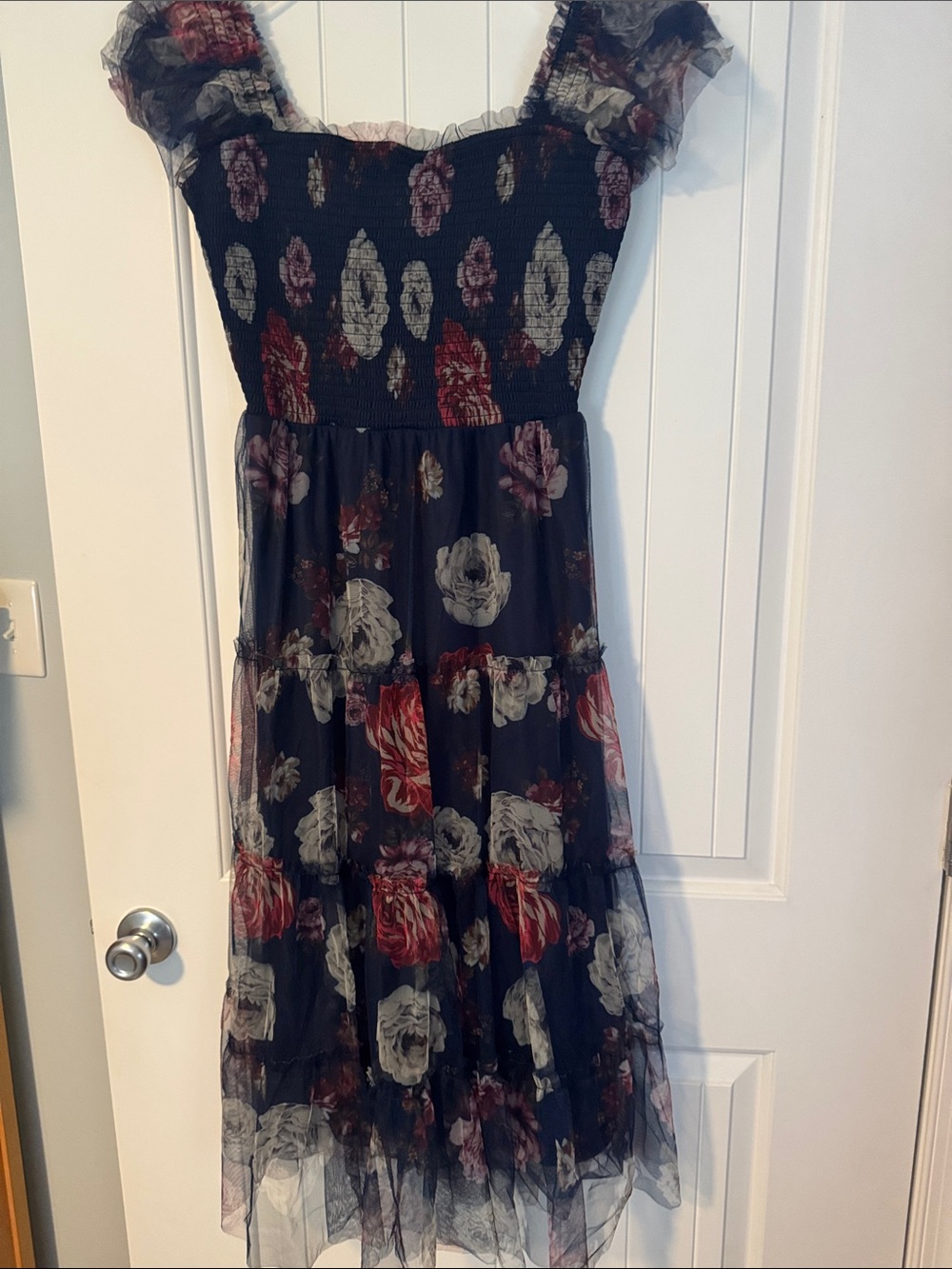Baltic Born Navy Floral Tiered Midi Dress with Straps